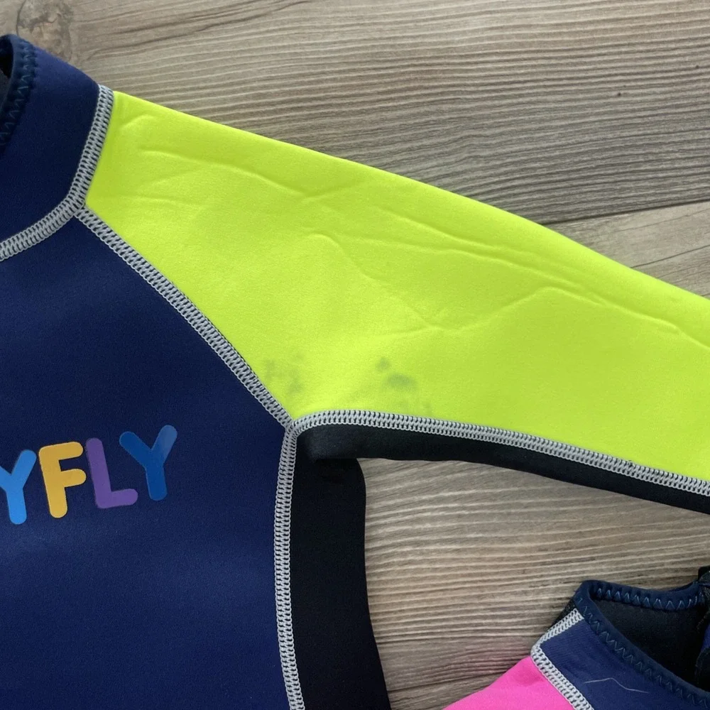 NATYFLY Kids Wetsuit Full Suit Surfing Swimming Size Small Lot of 2 Navy Neon